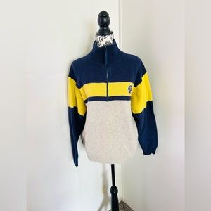 Sonoma Women’s Vintage Blue Yellow Colorblock Mock Heck Half Zip Wool Sweater